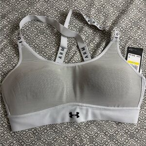 Under Armour White Light-Support Sports Bra with Logo Band